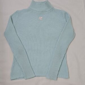 COURREGES PARIS Light Blue Ribbed Turtleneck Sweater XS